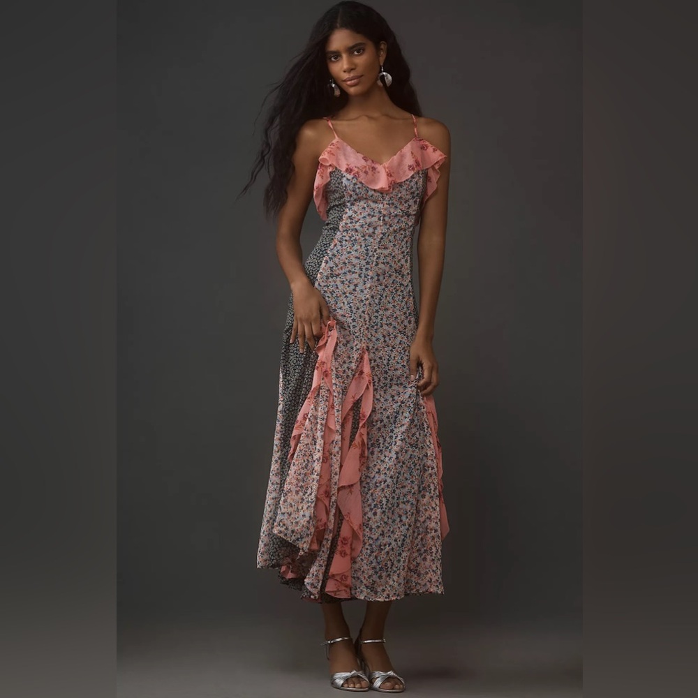 Floral Sleeveless V-Neck Ruffle Midi Dress